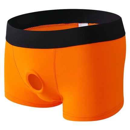 Men Underpants Open Pouch Hole Boxer Shorts Cockring Panties Cock Silicone Ring Cotton Underwear Boxershorts