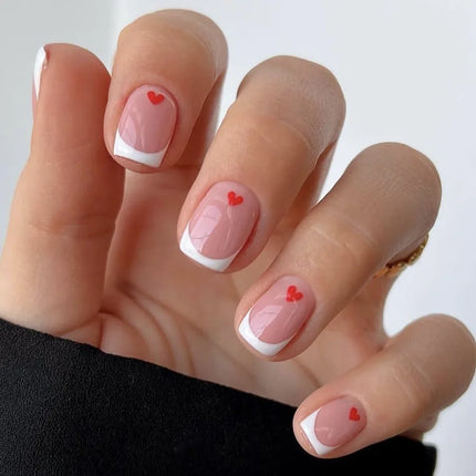 24Pcs Simple Square Head Fake Nail with nude design White Gradient French Press on False Nails Short Full Cover Nail Tips