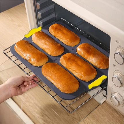 A Set of Silicone 6-Piece Baguette Bread Molds, Non-Stick Cake Baking Tray, Food-Grade Silicone Hot Dog Mold
