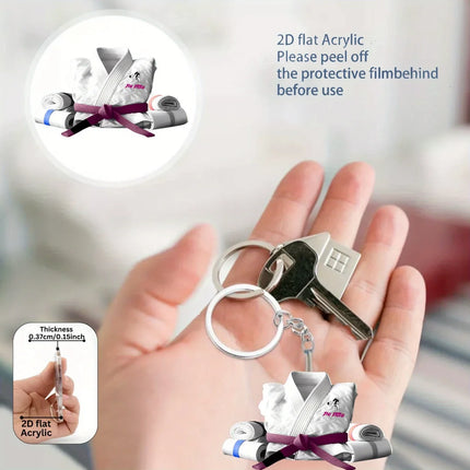 2D Judo Suit Keychain Jiu-Jitsu Themed Pendant Flat Acrylic Ornament Charms Karate Hanging Decoration for Bag Party Festive Gift