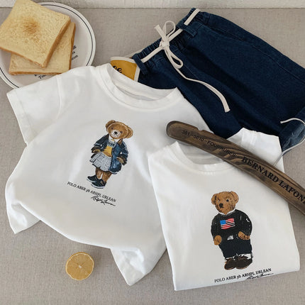 Children's T-Shirt Summer New Arrival Boys and Girls Cartoon Bear Short Sleeve T-Shirt Baby Korean Style Print T-Shirt