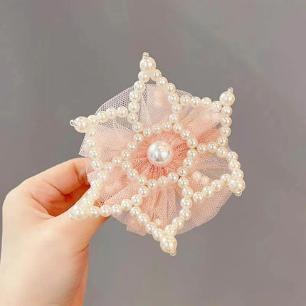 Crown Pearl Hair Clips for Baby Girl Cute Mesh Gauze Fairy Hairpins Korean Barrettes Kids Hair Accessories Headwear