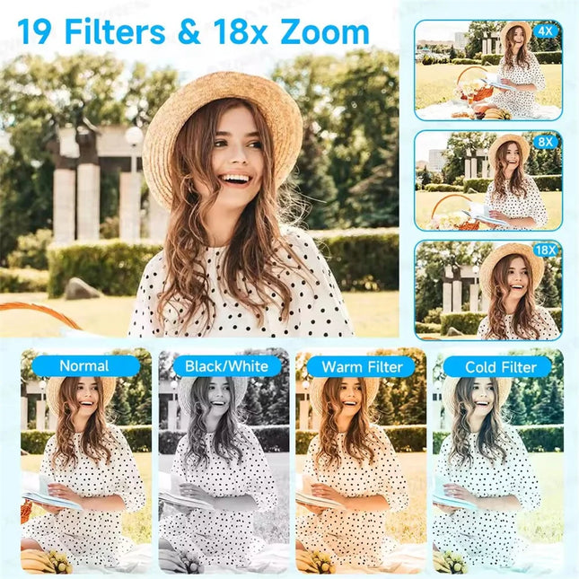 5K Dual Screen Digital Camera 80MP Retro CCD Photographic Cameras 8000W Pixel Auto Focus with 18x Zoom for Kid Adult Photography