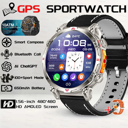 2026 New Outdoor GPS Sports Smartwatches Men Compass 10ATM Waterproof 24/7 Health Monitoring Chat GPT Bluetooth Call Smart Watch