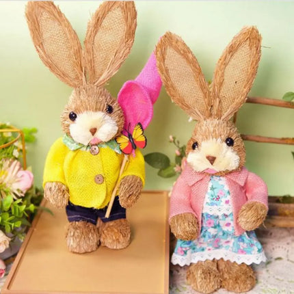 35cm Size Easter Straw Rabbit Handmade Craft Country Retro Style Woven Bunny Exquisite Hand Gifts Realistic Design