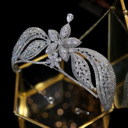 Bride Cubic Zirconia Flower Crowns Wedding CZ Headdress Luxury Tiaras For Women Sweet 16 Pageant Prom Hair Jewelry Headpiece