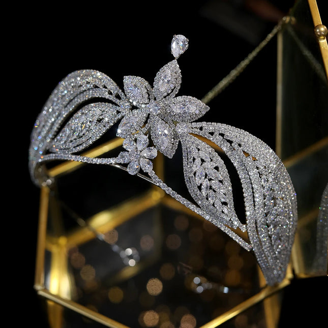 Bride Cubic Zirconia Flower Crowns Wedding CZ Headdress Luxury Tiaras For Women Sweet 16 Pageant Prom Hair Jewelry Headpiece