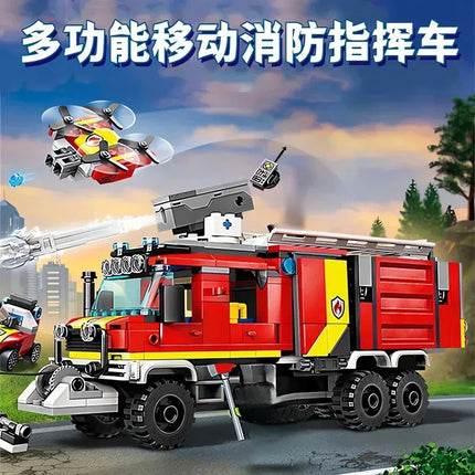 Suitable for city series fire command car boys and girls educational assembling building block toys children's Christmas gifts