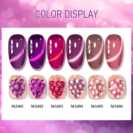 Grape Purple Cat Magnetic Gel Nail Polish Jelly Glass Beads Effect Magnetic Semi Permanent Soak Off UV Gel Varnish Nail Supplies