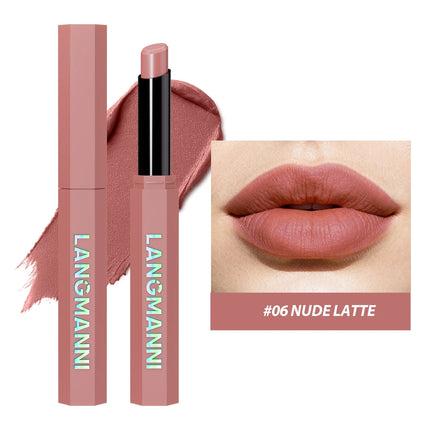 Peach Nude Velvet Matte Lipstick 12 Color Waterproof Lipstick Pencil Long-Lasting Highly-Pigment Rose Wood Lip Stain Tint Makeup