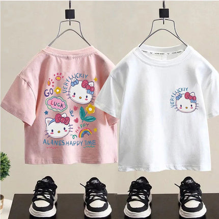 Baby Children Sweet T-shirt Cartoon Hello Kitty Printed Top Kids Clothes Summer Fashion T-shirt Baby Girls Cute Short Sleeve