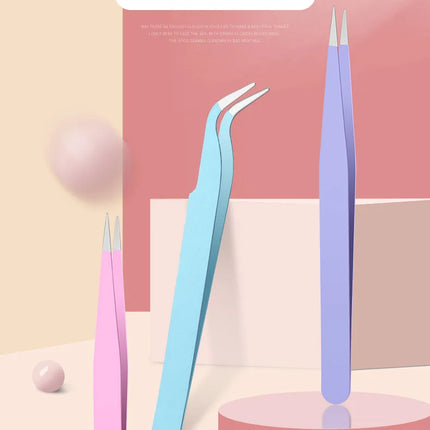 Colored Anti-Static Tweezers For Eyelash Extension Eyebrow Stainless Steel Set Beauty Precision Tweezers Makeup Kit Repair Tools
