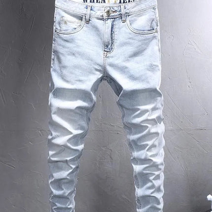 Spring and Autumn New Fashion Trend Solid Color Straight Stretch Denim Pants Men Slim Breathable High Quality Small Foot Pants