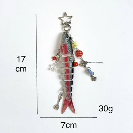 Fish Keychain Bionic fish bait keychain, ocean small fish multi-section fish Luya bag pendant cross-border