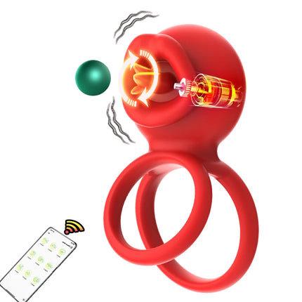 Vibrating Cock Ring Clitoral Stimulator with Tongue Licking 4-in-1 Penis Ring Vibrator 9 Modes Couples Sex Toy for Men and Women