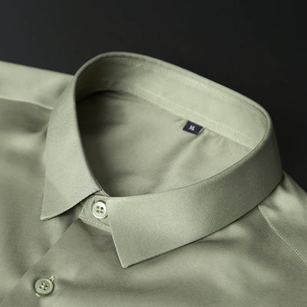 6XL Men Shirt Long Sleeve Slim Fit Luxury Smooth Soft Anti-wrinkle Non-ironing Solid Color Ice Silk Shirts Men Long Sleeve