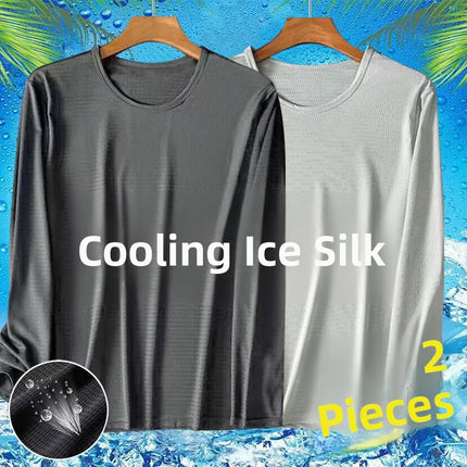 Ice Silk Long Sleeve T-Shirt Men's Thin Mesh Breathable Sun Protection Quick Dry Worksite Outdoor Air Conditioning Base Shirt