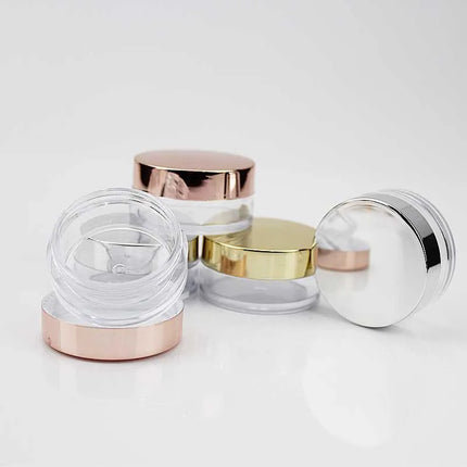 50pcs 3ml Makeup Jar Cosmetic Empty Container with Rose Gold Lid Plastic Small Bottle for Eyeshadow Cream Lip Balm Container
