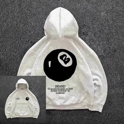 Retro 8-ball pattern hooded men's streetwear,oversized pullover, casual and fashionable sportswear, daily wear and hip-hop style