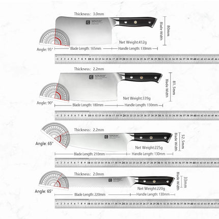 XINZUO Premium Modern 1-8PCS Din 1.4116 Stainless Steel Chef, Santoku, Utility & Paring Knife Set with Black Ebony Handles