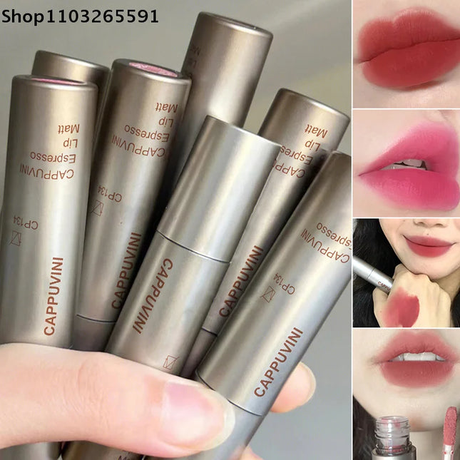 Cappuvini Mini Silver Tube Matte Velvet Lip Gloss – Waterproof, Non-Stick, Smudge-Proof, Long-Lasting Liquid Lipstick