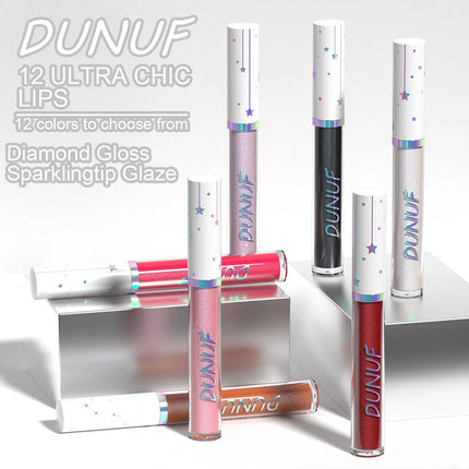 DUNUF 6 pcs set pearlescent metallic color long lasting lip gloss waterproof sweatproof non-stick lipstick