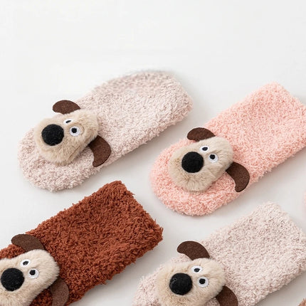 Thick Baby Socks For Autumn And Winter Newborn A-class Floor Socks Anti Slip Cartoon 3D Dog Warm Toddler Socks For Kids 0-3 Y