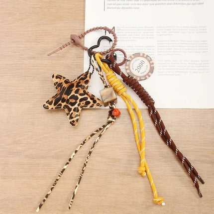 Funny Elegant Starfish Tassel Keychain Alloy Leopard Print Leather Tulip Pendants Cartoon Frog Beaded Bag Pendant Party