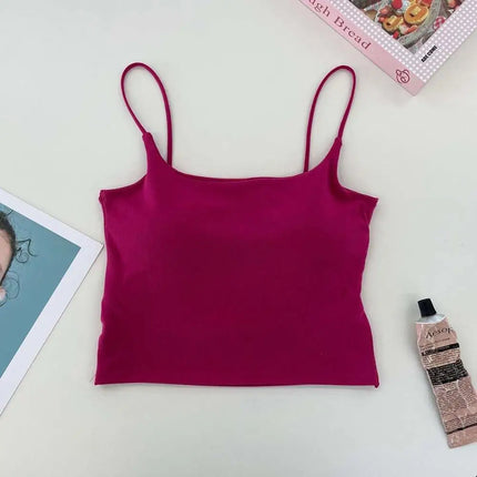 New Women's Tank Tops: Sexy Hollow Back Camisole with Chest Pad, Summer Basic Elastic Tank Top, One-Piece Vest, Casual Short Crop Tops