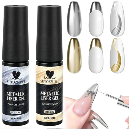 5ml Metallic Gold Silver Nail Liner Polish Mirror Chrome Effect Painting Nail Gel Polish 3D French Soak Off UV/LED Striper Gel @
