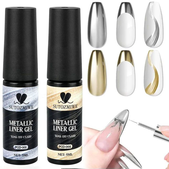 5ml Metallic Gold Silver Nail Liner Polish Mirror Chrome Effect Painting Nail Gel Polish 3D French Soak Off UV/LED Striper Gel @