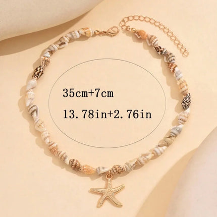 Bohemian Beach Shell Conch Beaded Necklace for Women Summer Ocean Style Seashell Starfish Pendant Choker Vacation Party Jewelry