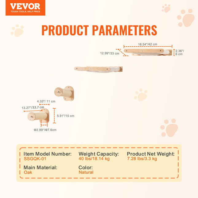 SucceBuy Wall Mounted Cat Shelves Cat Wall Shelves and Perches with Jumping Boards Hammocks & Cat Tree Cat Furniture and Shelves