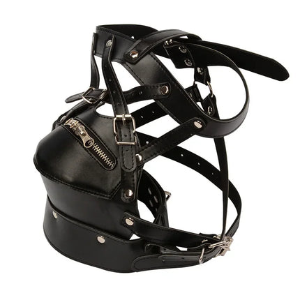 Sexy Leather Mask BDSM Bondage Sex Headset Foreign Trade Leather Lock Hat AdultGameMaleFetishPornographic Toy Male Homosexuality