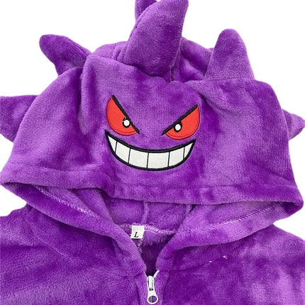 TAKARA TOMY Gengar Costume Onesie Kigurumi Flannel Zipper Women Pajamas Anime Jumpsuit Homewear Halloween Party Set