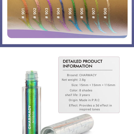CHARMACY Duochrome Glitter Liquid Eyeliner Long Lasting Waterproof Smudgeproof Ultra Fine Tip Eye Liner Women Makeup Cosmetics