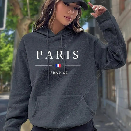 PARIS Graphic Letter Hoodies Women's Hooded Sweatshirt Pullover Top Aesthetic Y2K Street Sport Clothing Woman Hoodie PINK BLACK