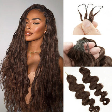 #4 Miracle Knots Chocolate Brown Body Wave Pre-Separated Crochet Human Hair Feather Extension Bundles For Braiding
