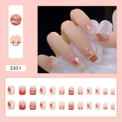 Sparkling Diamond 24 Pcs Press on Nails Pink Nail polish Glossy Artificial Finger Manicure Reusable False Nails