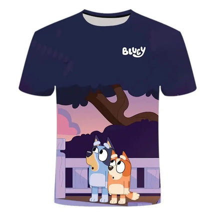 Kids 2026 Bluey Cartoon 3D T-Shirt Summer Cool Quick-Dry Short Sleeve Anime Print Casual Tee for Boys and Girls Daily