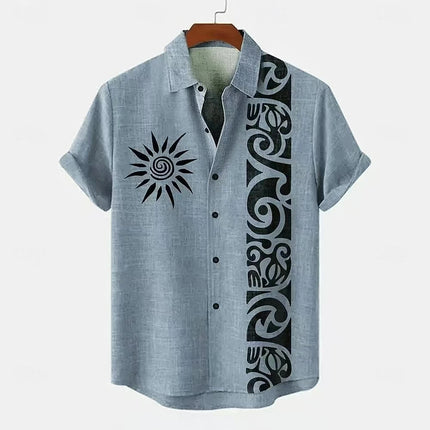 Men's High-Quality Linen Short-Sleeved Shirt Hawaii 3D Printed Collar Vacation Casual Style Loose Breathable Fit