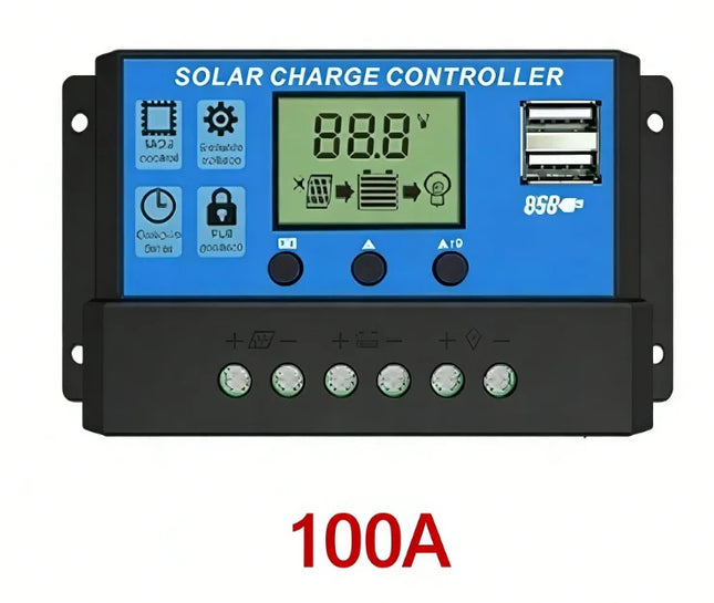 Solar Charge Controller 10A to 100A LCD Display Dual USB Auto Regulator for Solar Panel Battery System Charging