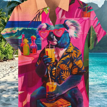 Funny Animal Cat Hawaiian Shirts Men Women Sunglass Raccoon Shirt New Button Down Tropical Beach Party 2026 Blouses Aloha Shirt