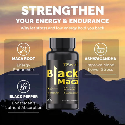 Male Enhancing Libido Organic Maca -60 Tablets 100% Pure Non-GMo Supports Reproductive HealthNatural Energizer Fast Acting