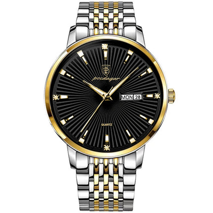 POEDAGAR Fashion Business Men's Watches Waterproof Luminous Date&Week Stainless Steel Men Watch Quartz Exquisite Male Wristwatch