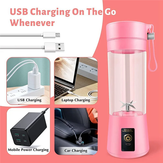 Portable Blender Mini Blender for Shakes and Smoothies Rechargeable USB 380ml Traveling Fruit Juicer Cup with 6 Blades