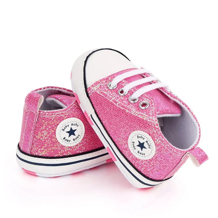 2024 Newborn Sequined Canvas Baby Sneakers Casual Baby Boys Girls Toddler Multi-Color Soft Sole Non-slip Walking Shoes