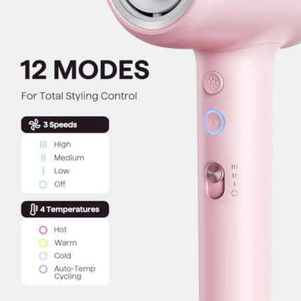 Hair Dryer for salon and home use, ceramic-coated pink model with 110, 000 RPM motor, pro negative ions to reduce damage and sm