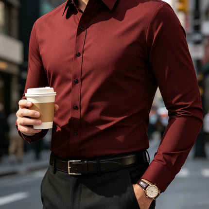 New Men Shirt Elegant Fashion European Long Sleeve Classic Smart Casual Elastic Anti-pilling Male Business Dress Shirts