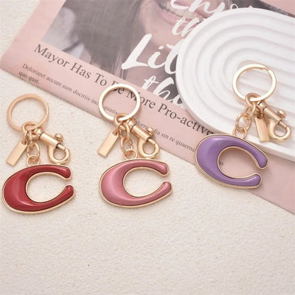 Fresh Sweet Fashionable Big C Letter Car Keychain Bag with Exquisite Decoration Small Gift Accessories